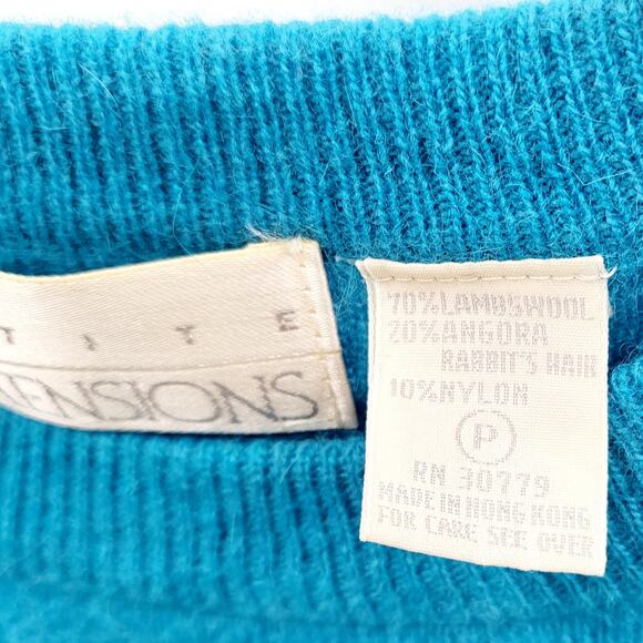 Vintage Petite Dimensions Blue Lambswool Angora Rabit Hair Crewneck Sweater Sz P - Picture 7 of 8